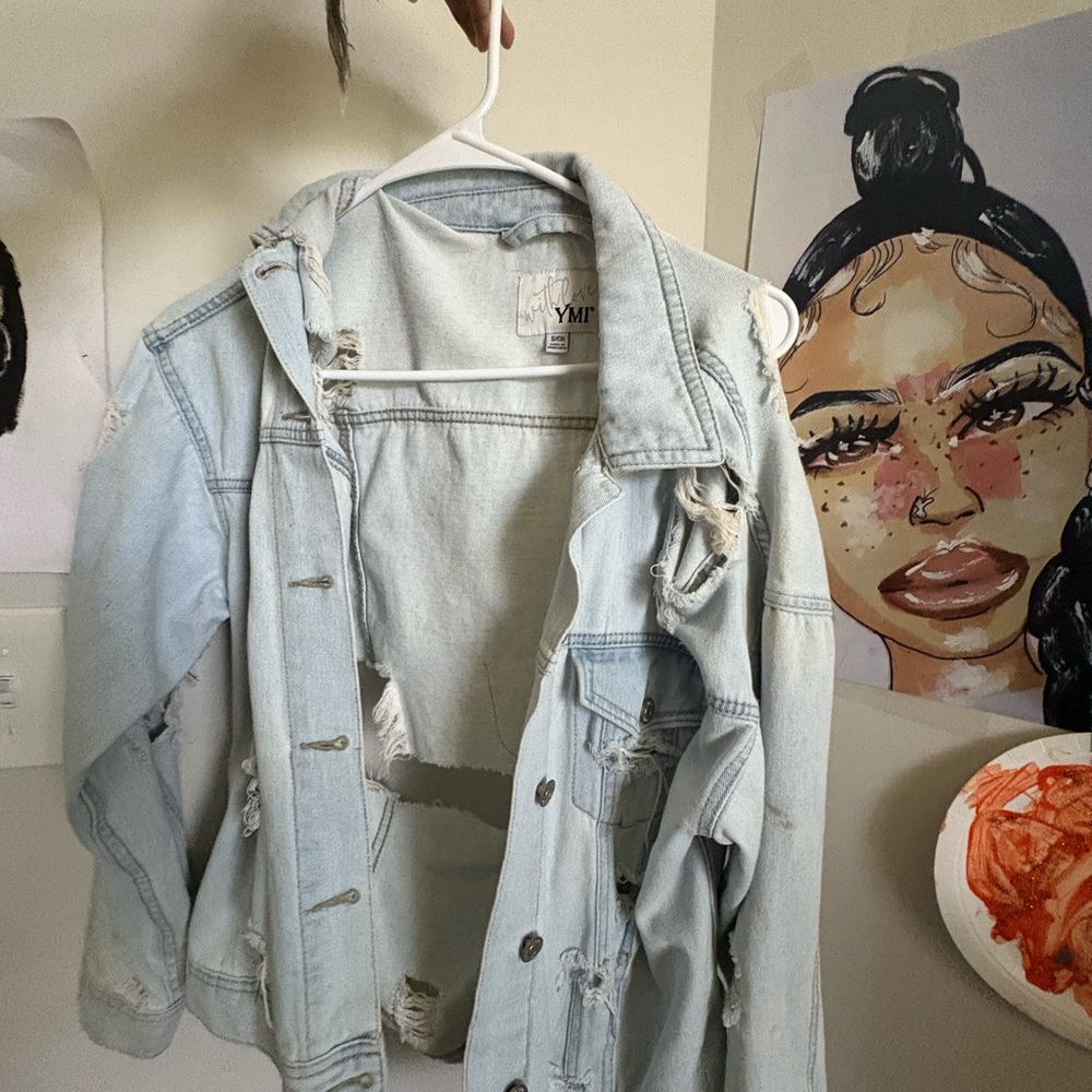 YMI Faded Blue Ripped Denim Jacket